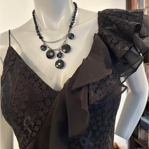 Black Ruffled and Lace Cocktail Dress - Picture 8 of 10